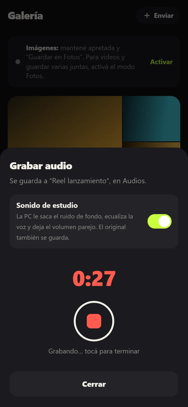 Grabador de audio con sonido de estudio